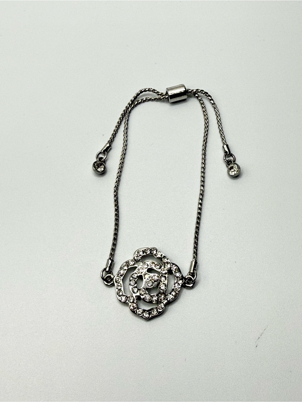 Silver-Tone Crystal Floral Adjustable Bracelet